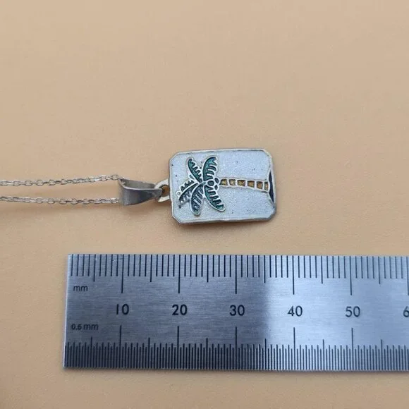 18 Inch Sterling Silver Unique Palm Tree Pendant Rustic Necklace A5947 - Picture 6 of 7